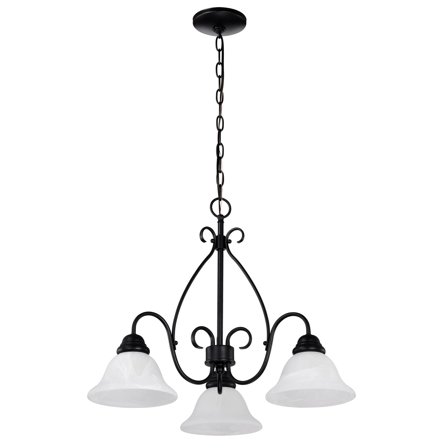 Castillo - 3 Light Chandelier with Alabaster Swirl Glass - Textured Flat Black Finish