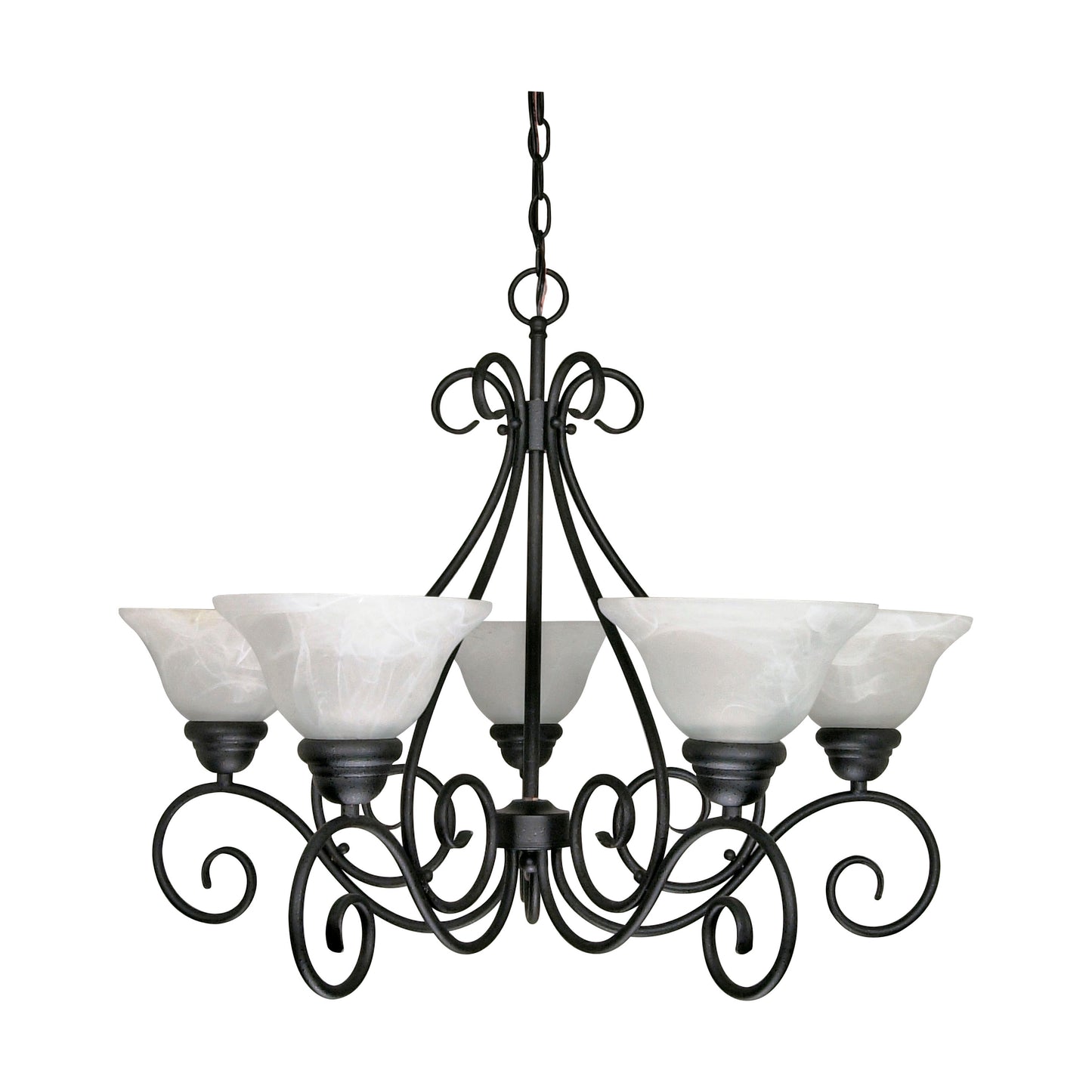 Castillo - 5 Light Chandelier with Alabaster Swirl Glass - Textured Flat Black Finish