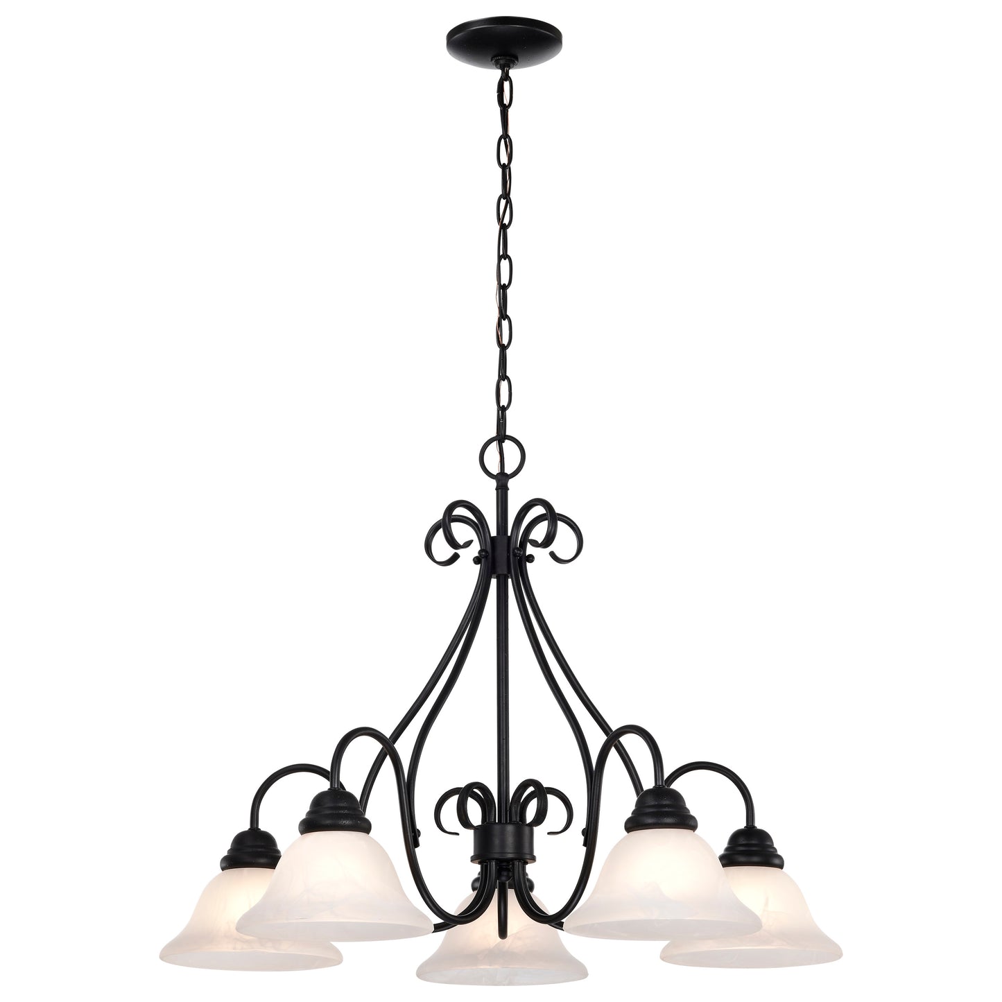 Castillo - 5 Light Chandelier with Alabaster Swirl Glass - Textured Flat Black Finish