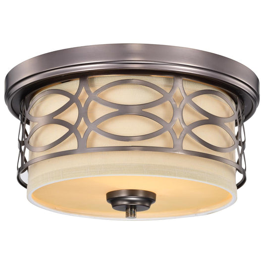 Harlow - 2 Light Flush Dome with Khaki Fabric Shade - Hazel Bronze Finish