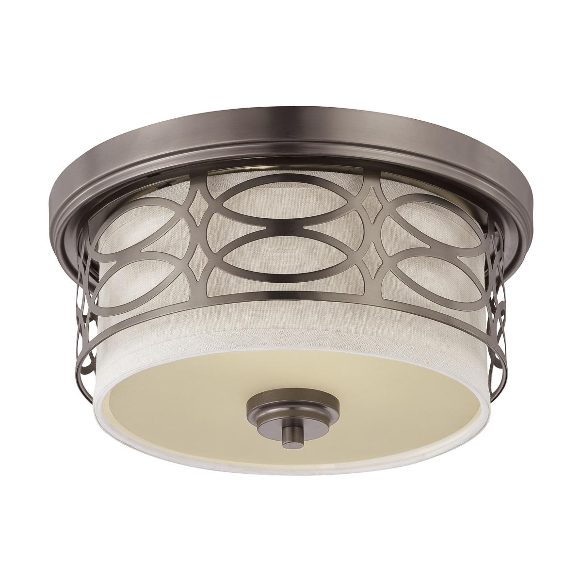 Harlow - 2 Light Flush Dome with Khaki Fabric Shade - Hazel Bronze Finish