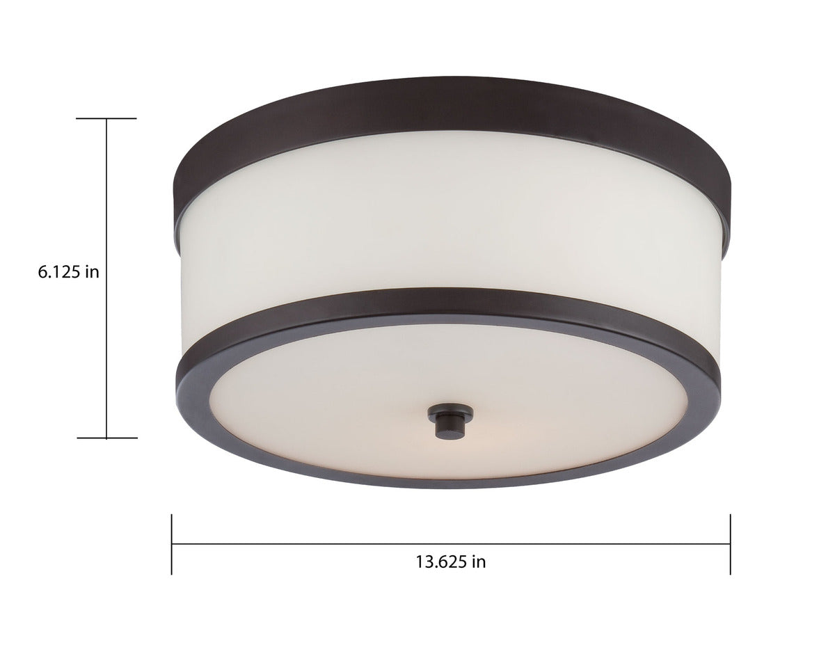 Celine - 2 Light Flush with Satin White Glass - Venetian Bronze Finish