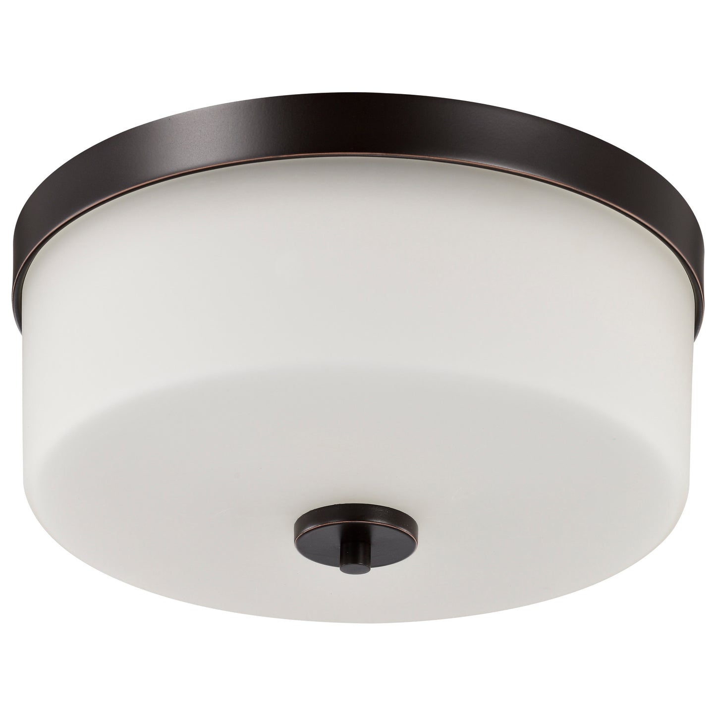 Denver - 2 Light Flush Mount with Satin White Glass - Mahogany Bronze Finish