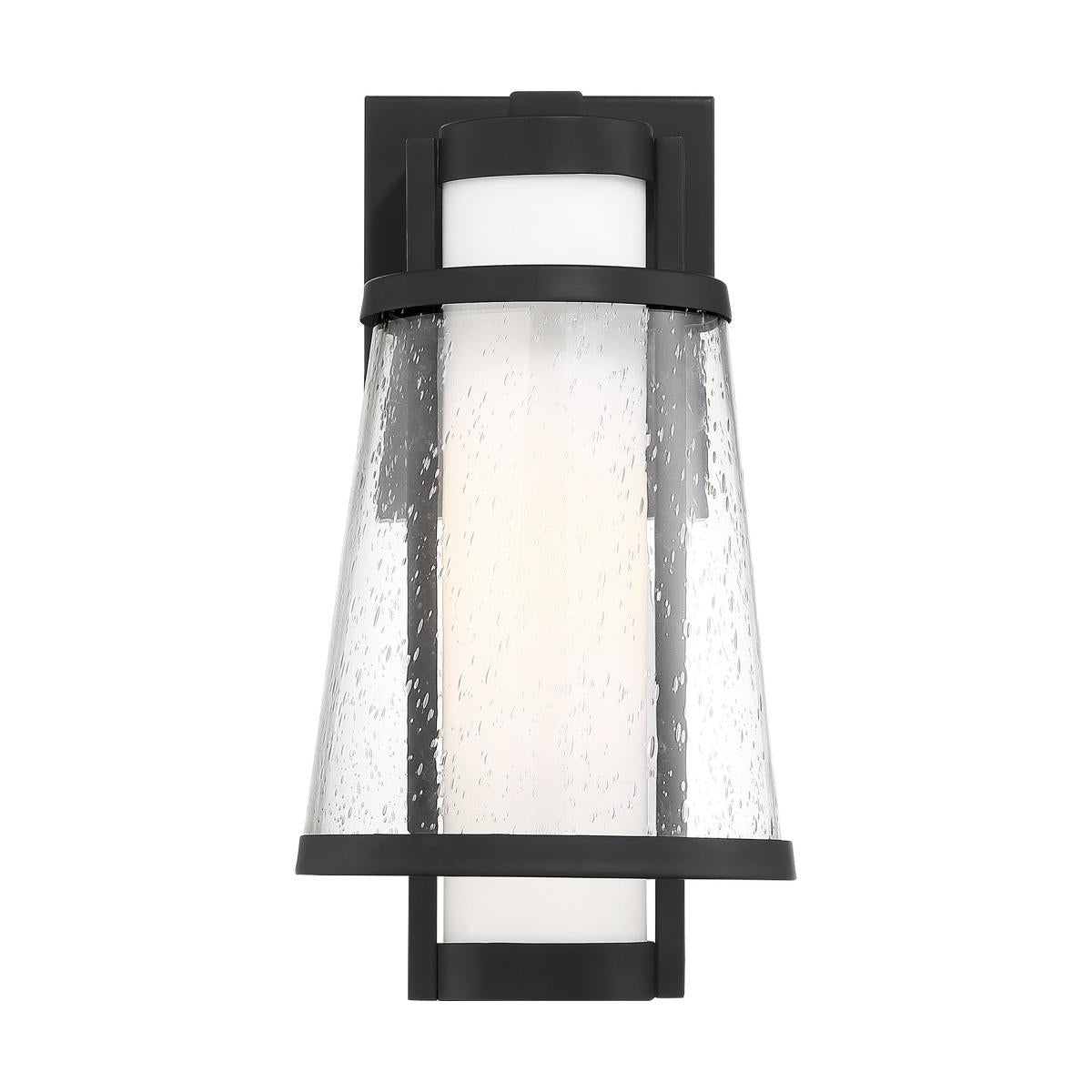 Anau - 1 Light Small Wall Lantern - with Etched Opal and Clear Glass - Matte Black Finish