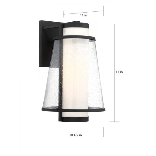 Anau - 1 Light Large Wall Lantern - with Etched Opal and Clear Glass - Matte Black Finish