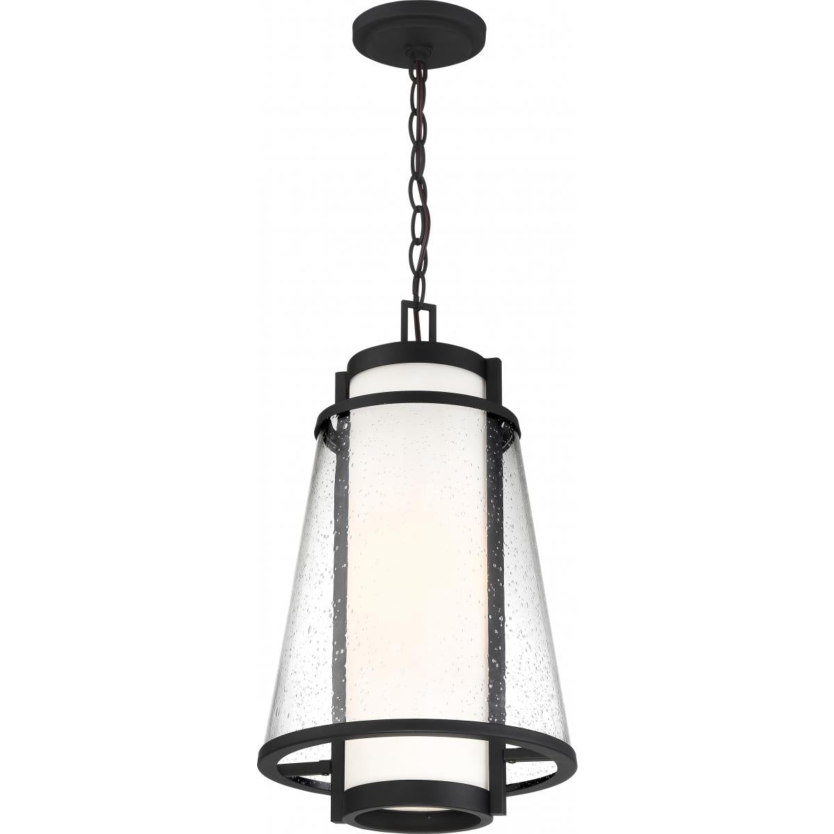 Anau - 1 Light Hanging Lantern - with Etched Opal and Clear Glass - Matte Black Finish