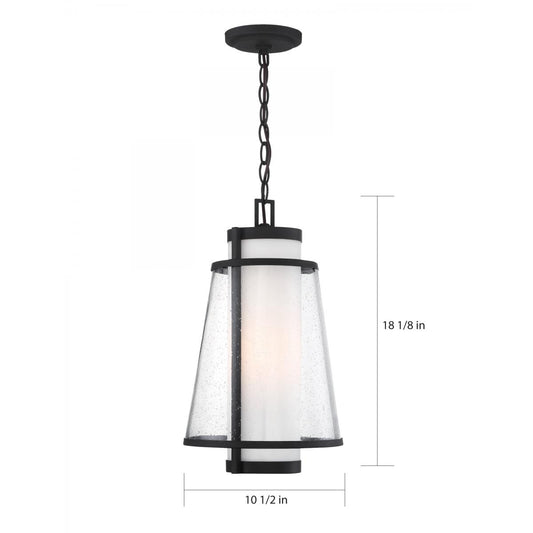 Anau - 1 Light Hanging Lantern - with Etched Opal and Clear Glass - Matte Black Finish