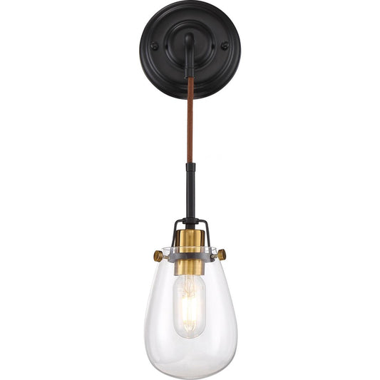 Toleo- 1 Light Wall Sconce with Clear Glass - Black Finish with Vintage Brass Accents