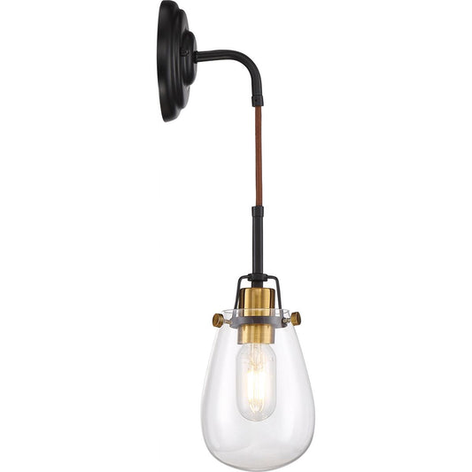 Toleo- 1 Light Wall Sconce with Clear Glass - Black Finish with Vintage Brass Accents