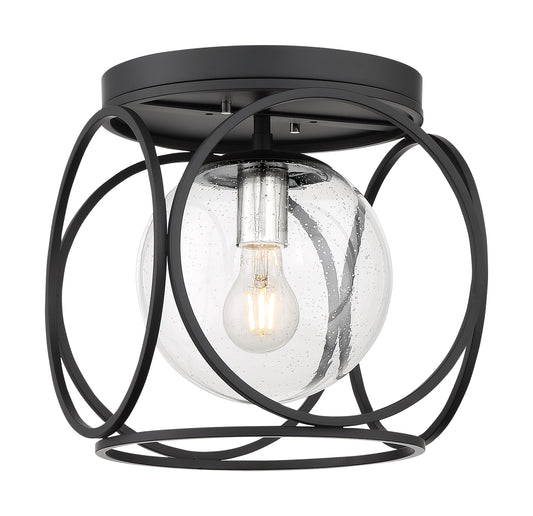 Aurora - 1 Light Flush Mount with Seeded Glass - Black and Polished Nickel Finish