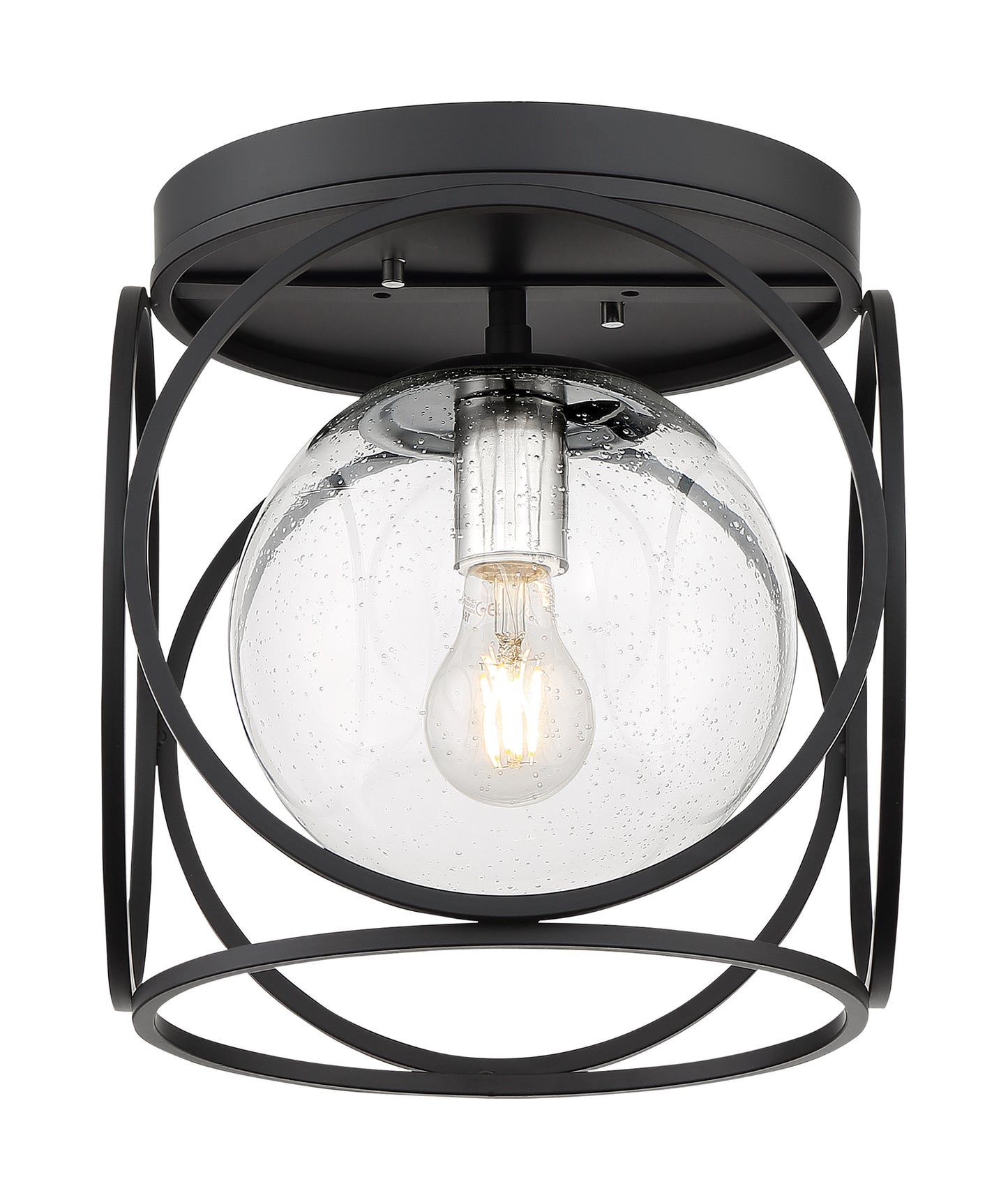 Aurora - 1 Light Flush Mount with Seeded Glass - Black and Polished Nickel Finish