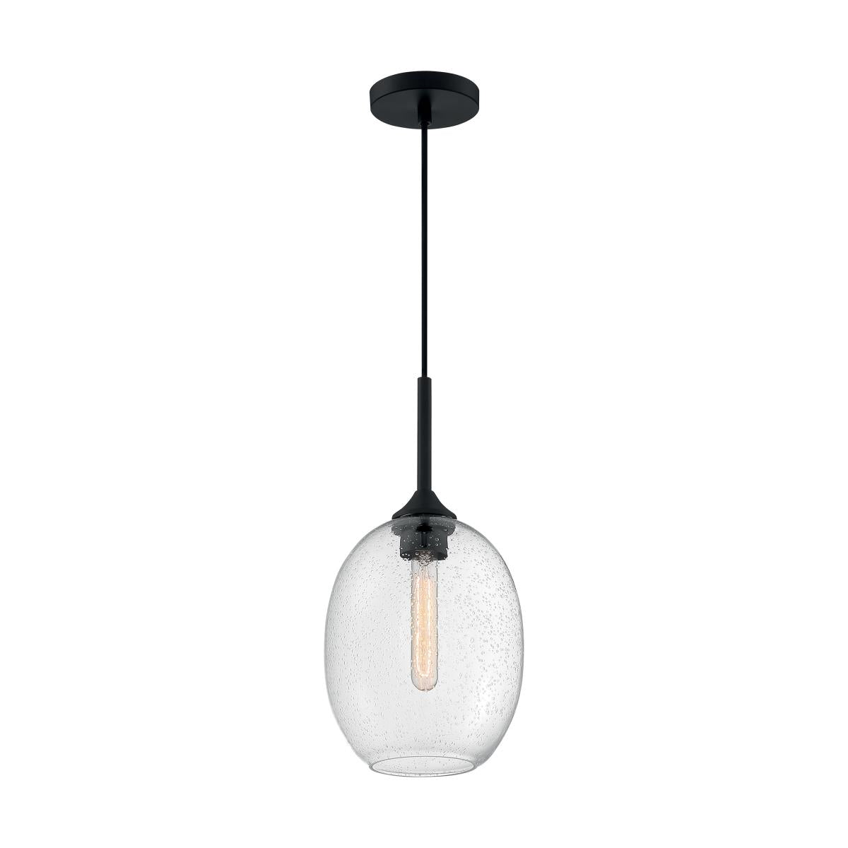 Aria - 1 Light Small Pendant with Seeded Glass - Matte Black Finish