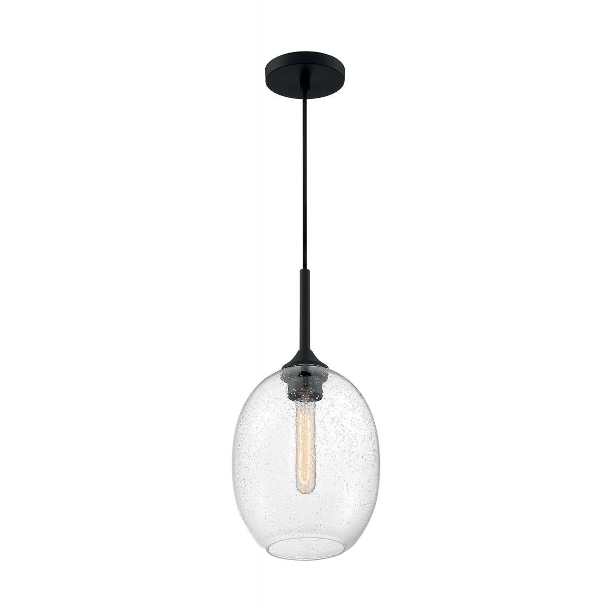 Aria - 1 Light Small Pendant with Seeded Glass - Matte Black Finish