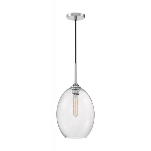 Aria - 1 Light Medium Pendant with Seeded Glass - Polished Nickel Finish