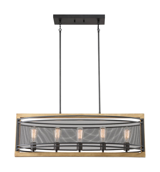 Atelier - 5 Light Island Pendant with Black - Honey Wood Finish