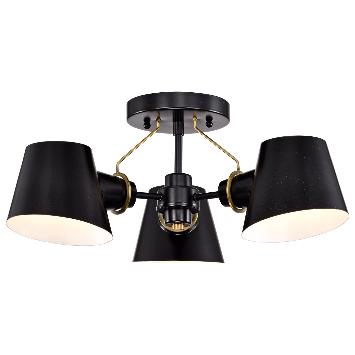 Baxter - 3 Light Semi-Flush - Black with Burnished Brass