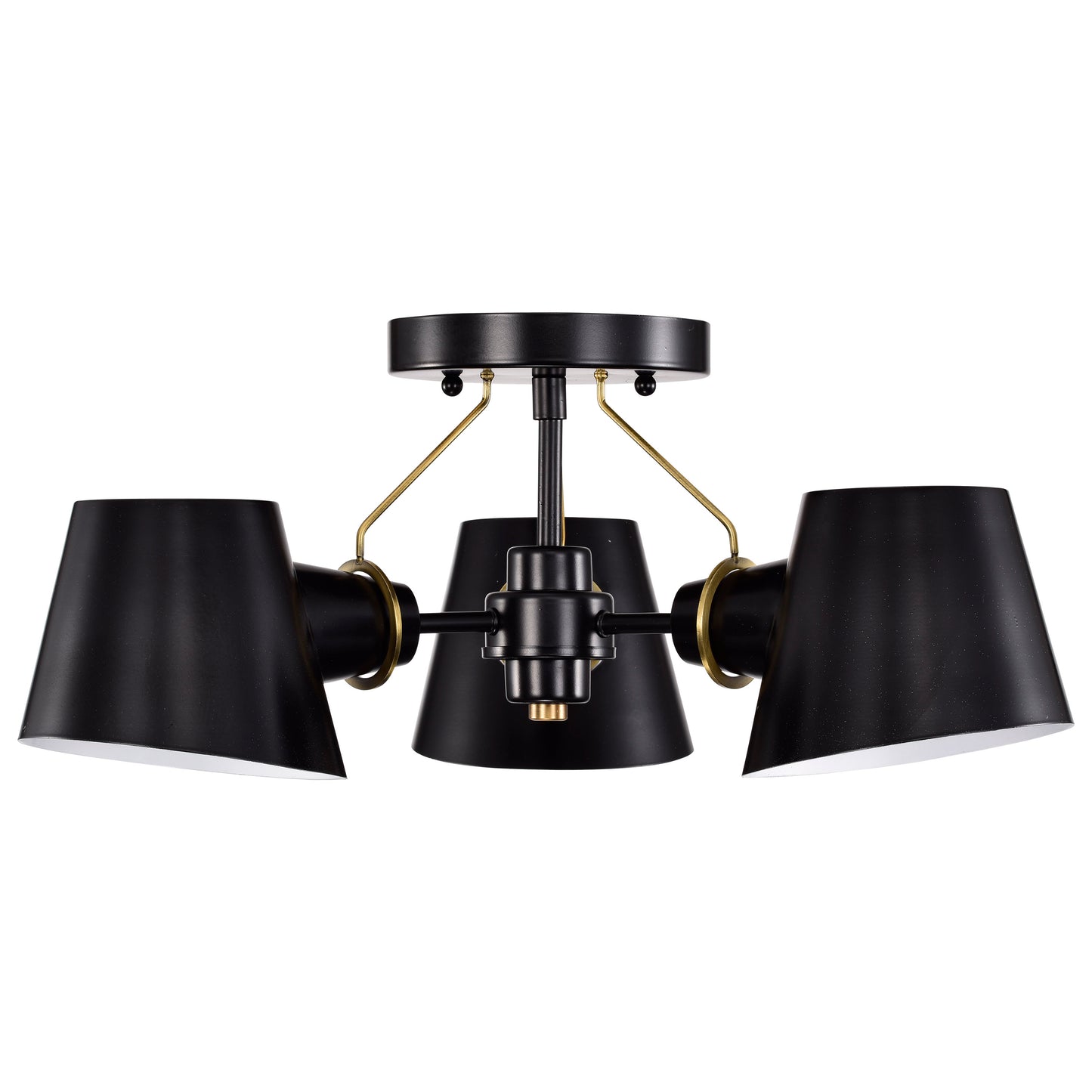 Baxter - 3 Light Semi-Flush - Black with Burnished Brass