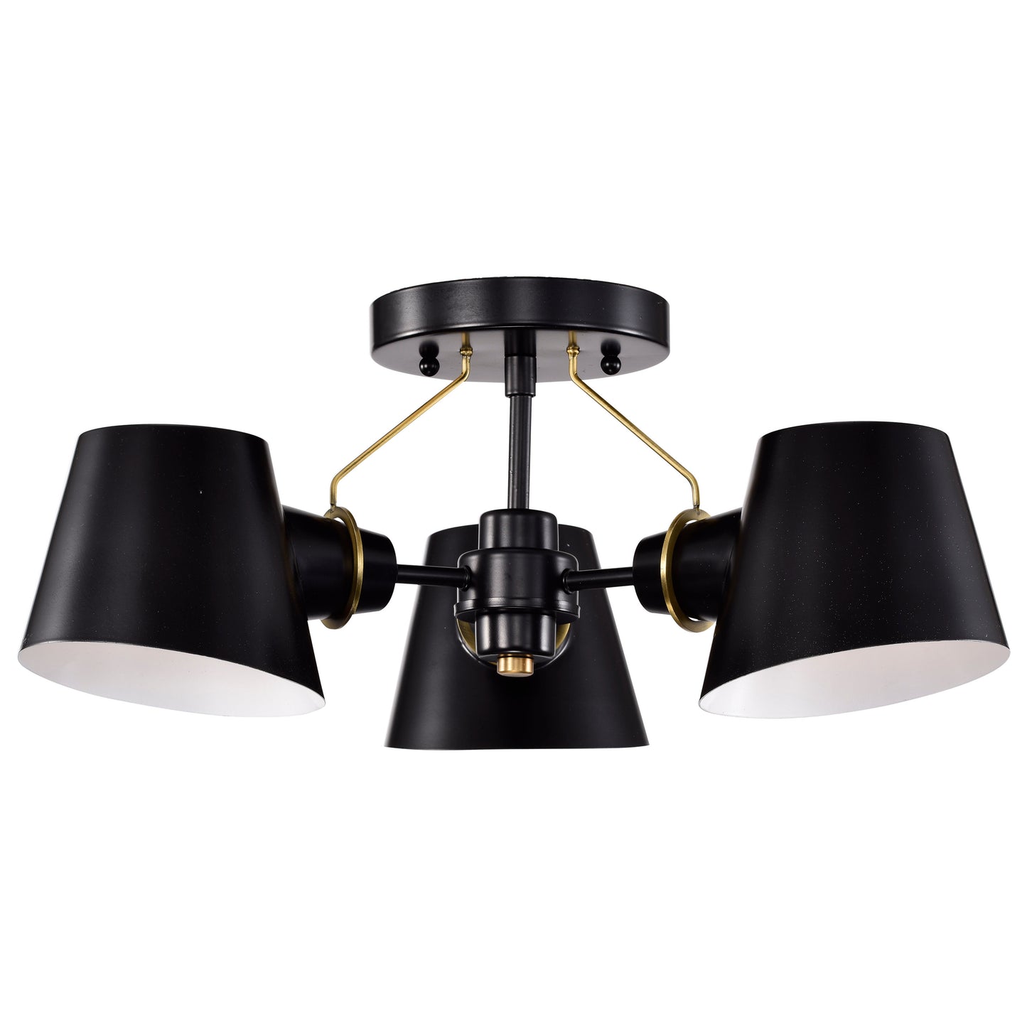 Baxter - 3 Light Semi-Flush - Black with Burnished Brass