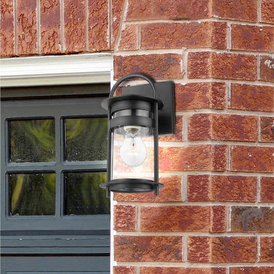 Bracer - 1 Light Medium Wall Lantern with Clear Glass - Matte Black Finish