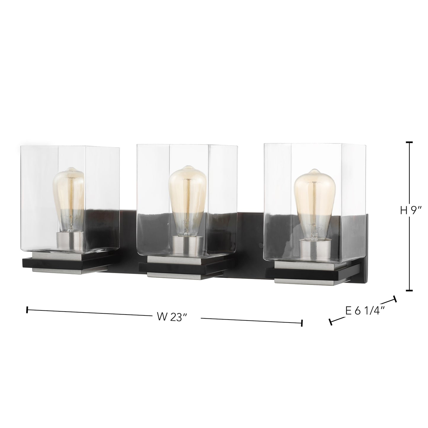 Crossroads - 3 Light Vanity with Matte Black - Clear Glass