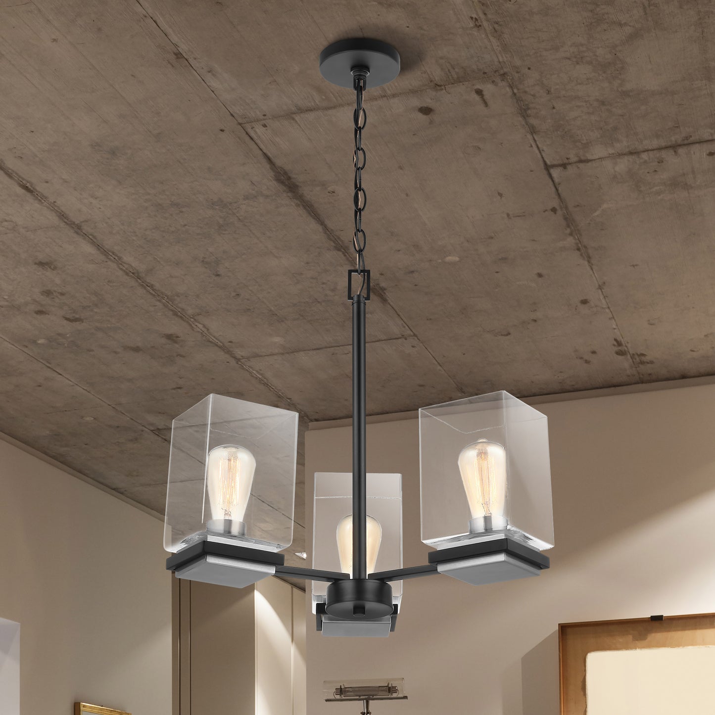 Crossroads - 3 Light Chandelier with Matte Black - Clear Glass