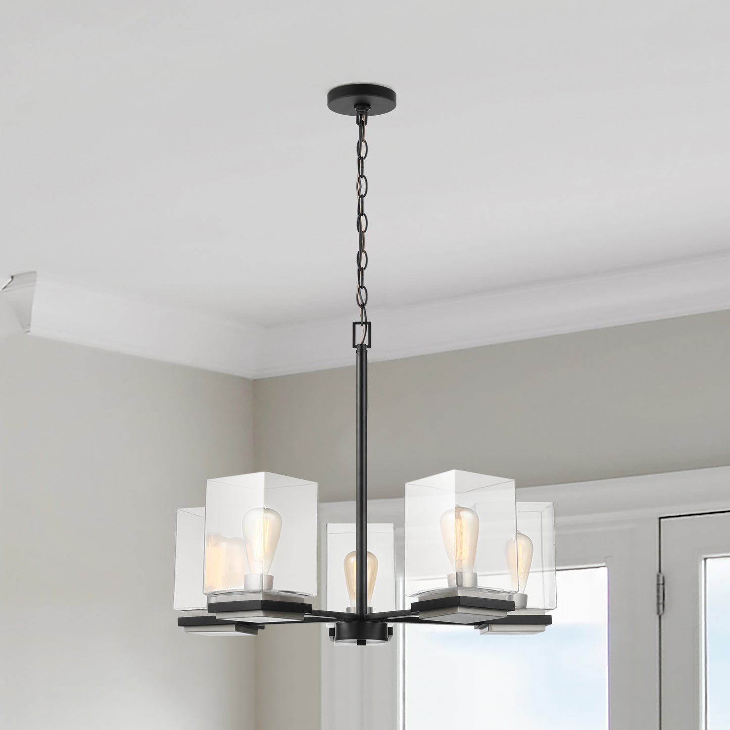 Crossroads - 5 Light Chandelier with M          atte Black - Clear Glass