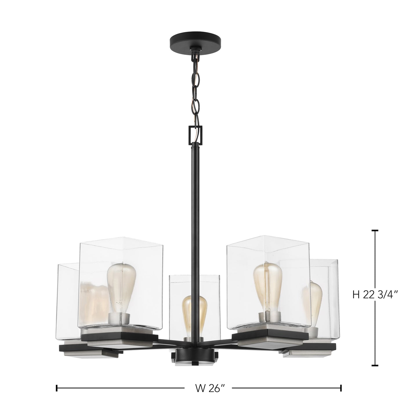 Crossroads - 5 Light Chandelier with M          atte Black - Clear Glass