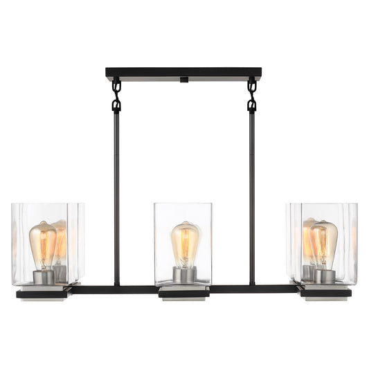 Crossroads - 6 Light Island Pendant with Matte Black - Clear Glass