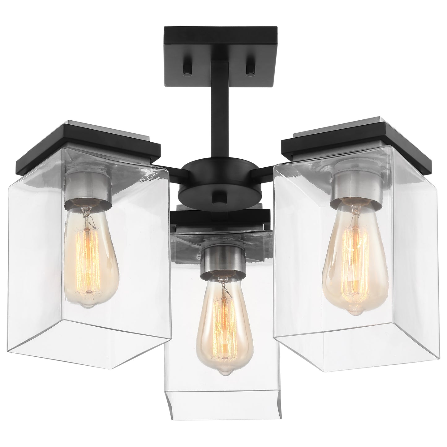 Crossroads - 3 Light Semi-Flush Fixture with Matte Black - Clear Glass