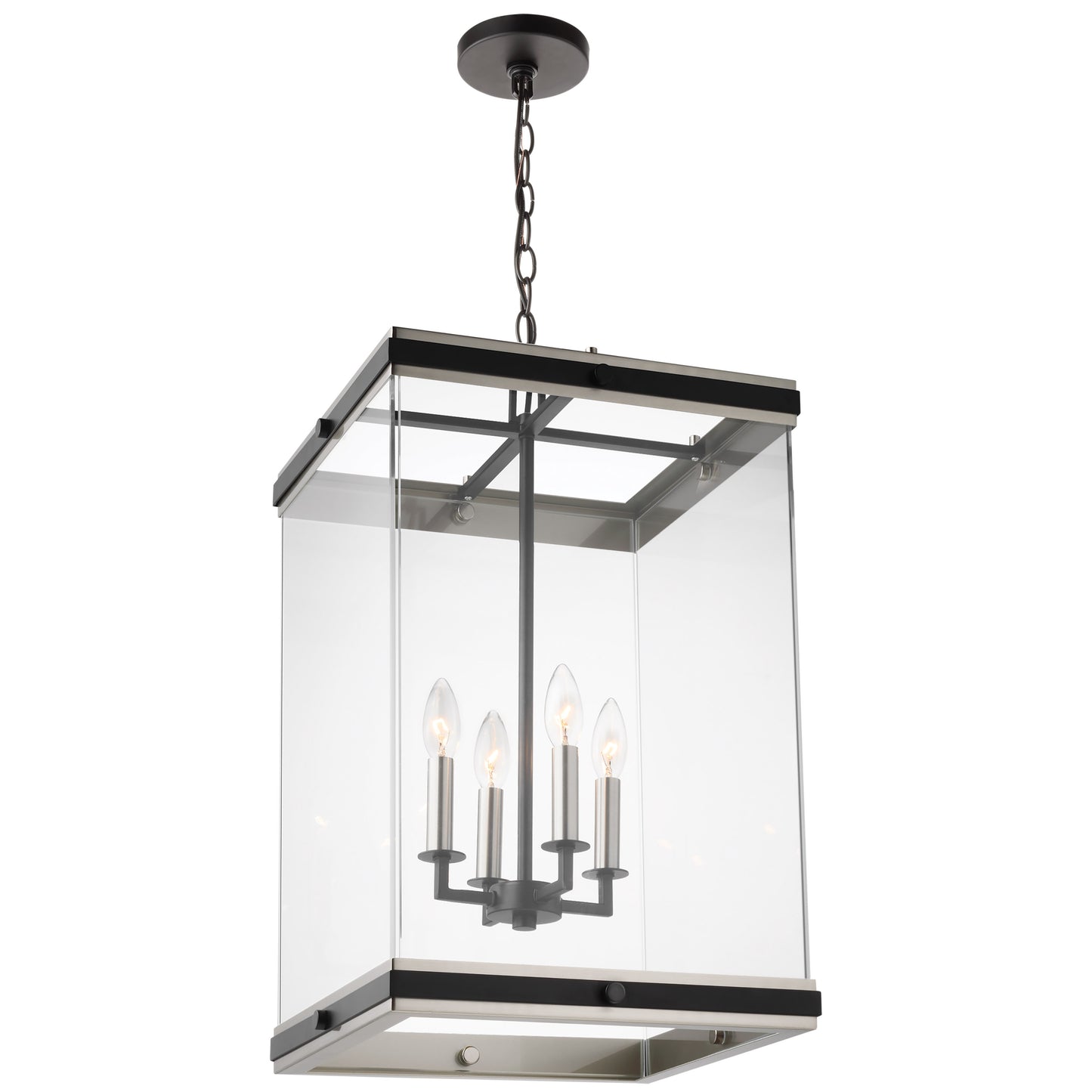 Crossroads - 4 Light Foyer Pendant with Matte Black - Clear Glass