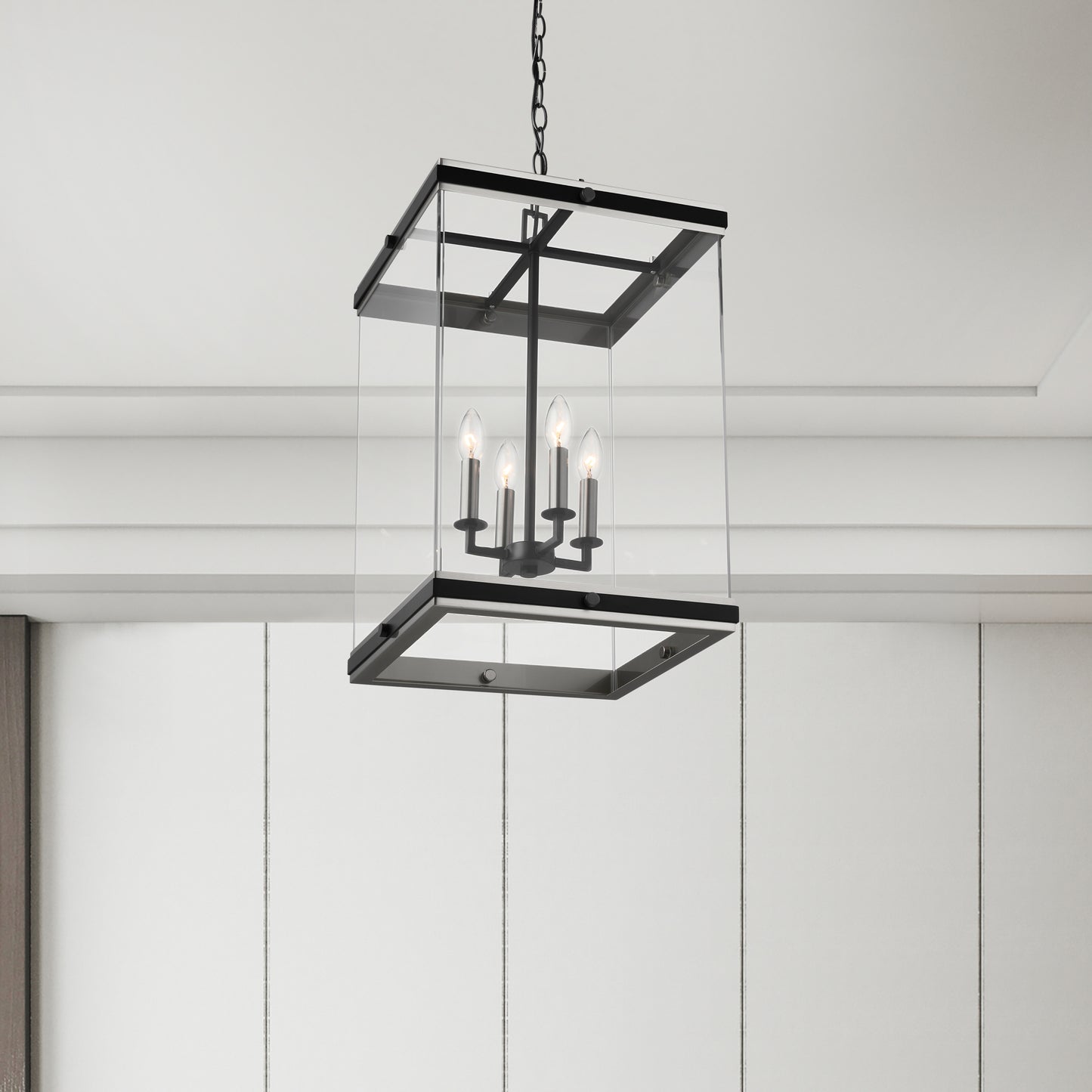 Crossroads - 4 Light Foyer Pendant with Matte Black - Clear Glass