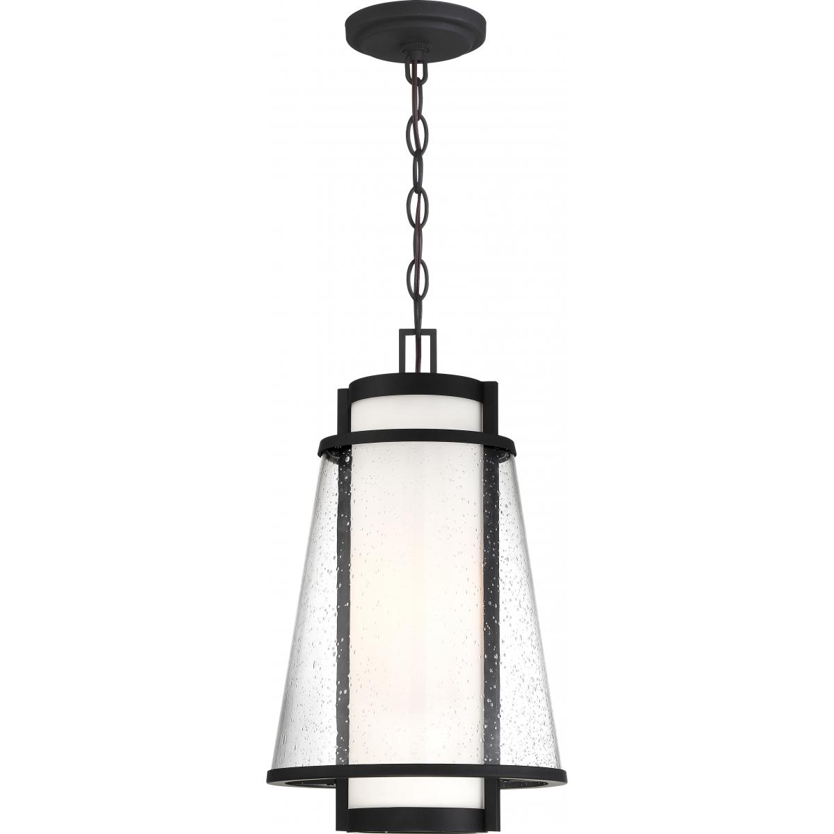 Anau - 1 Light Hanging Lantern - with Etched Opal and Clear Glass - Matte Black Finish