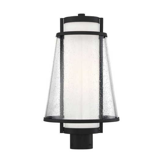 Anau - 1 Light Post Lantern - with Etched Opal and Clear Glass - Matte Black Finish