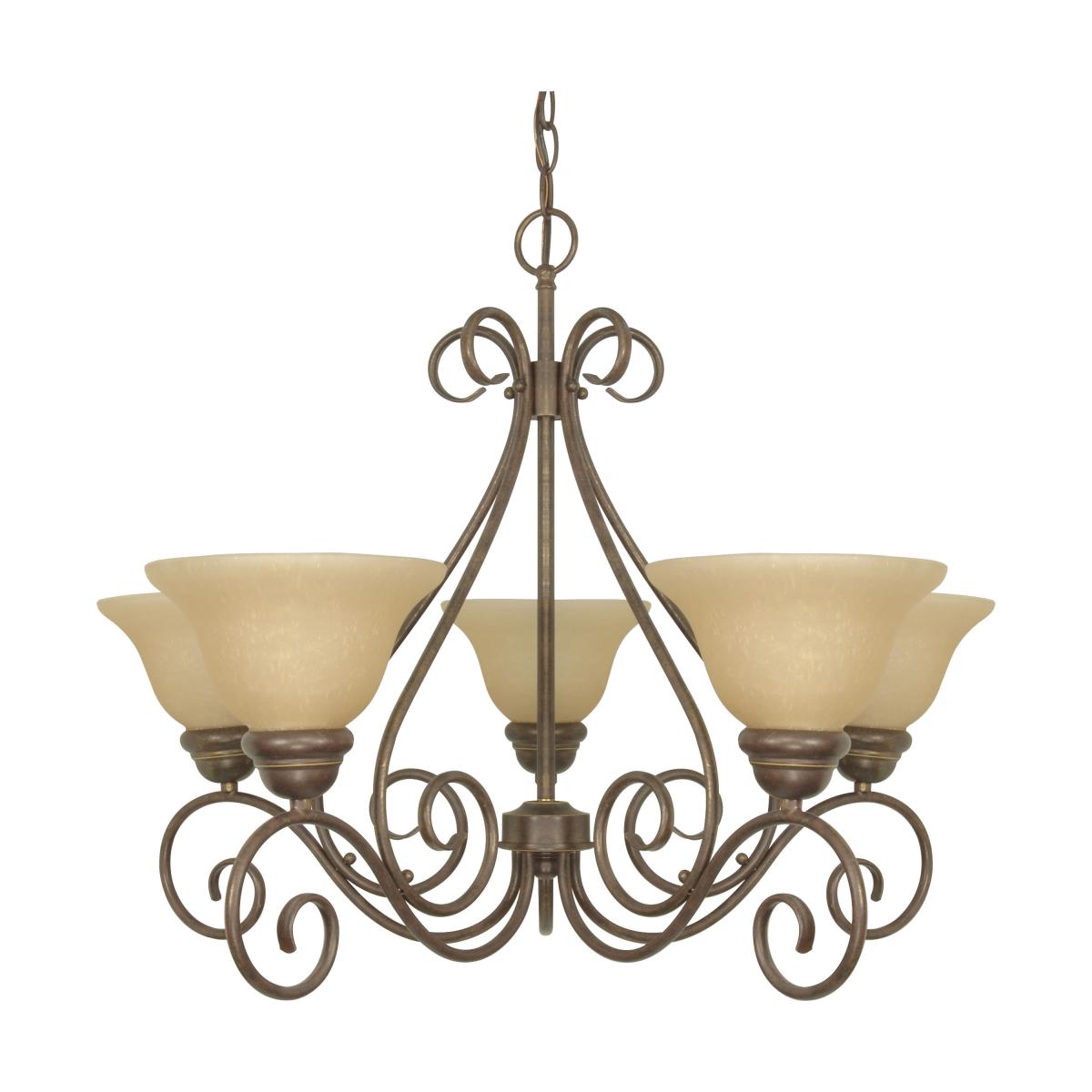 Castillo - 5 Light Chandelier (Arm Up) with Champagne Linen Washed Glass - Sonoma Bronze Finish