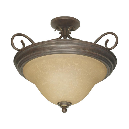 Castillo - 3 Light Semi-Flush with Champagne Linen Washed Glass - Sonoma Bronze Finish