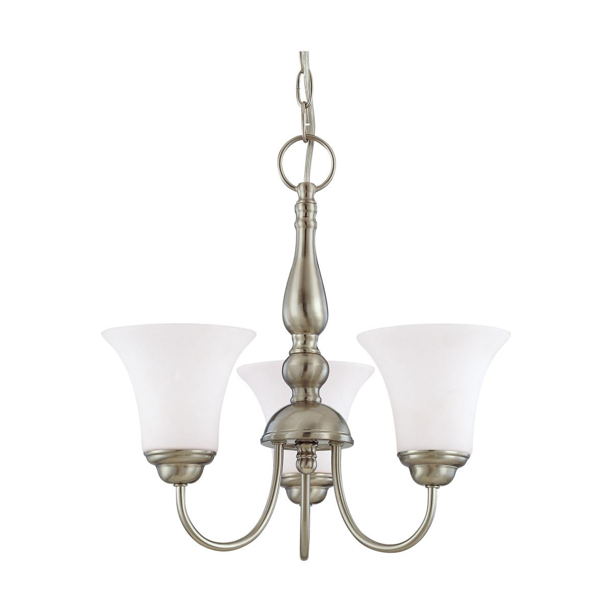 Dupont - 3 Light Chandelier with Satin White Glass - Brushed Nickel Finish