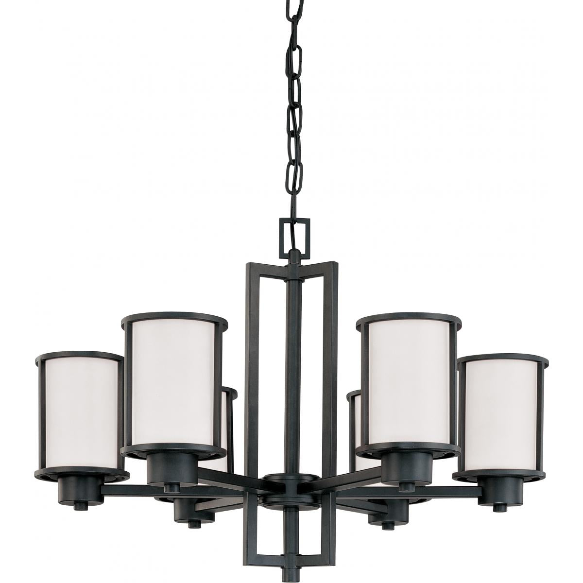 Odeon - 6 Light Chandelier with Satin White Glass - Aged Bronze Finish