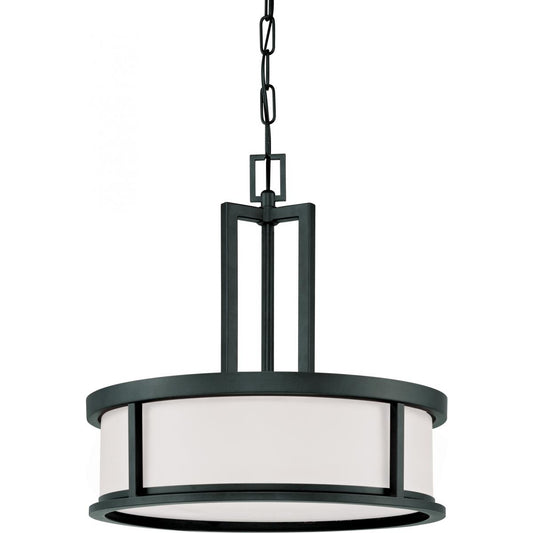 Odeon - 4 Light Pendant with Satin White Glass - Aged Bronze Finish