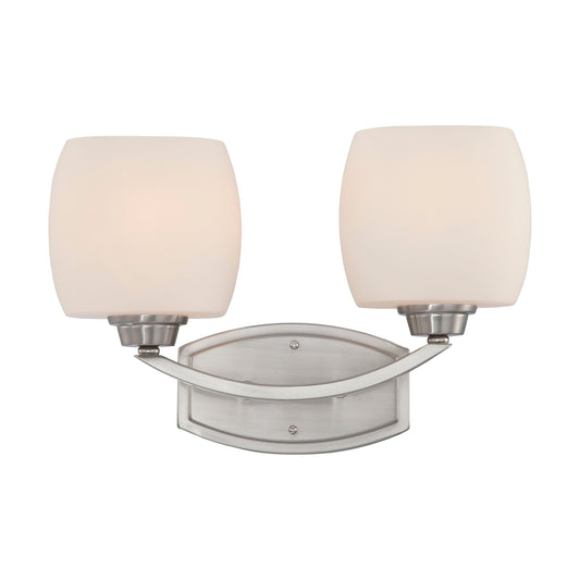 Helium - 2 Light Vanity with Satin White Glass - Brushed Nickel Finish