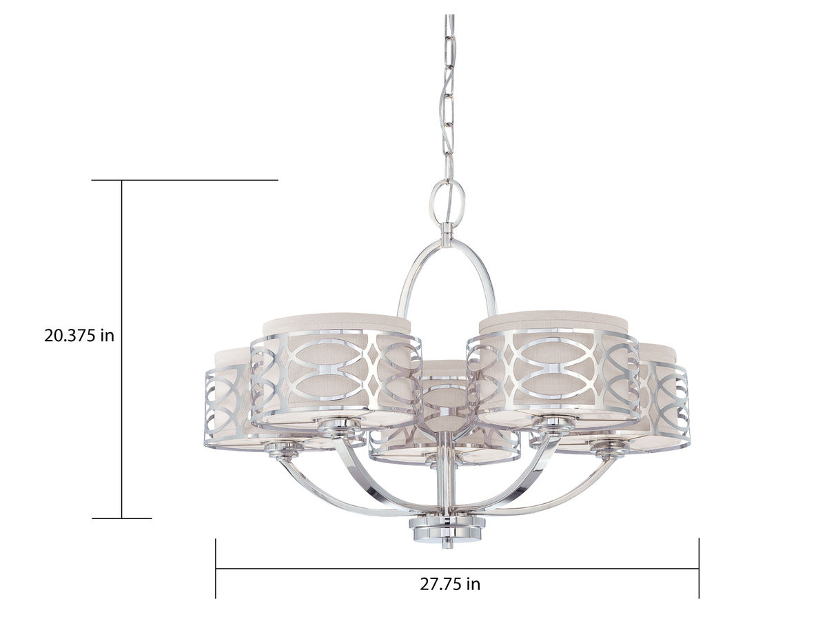 Harlow - 5 Light Chandelier with Slate Gray Fabric Shades - Polished Nickel Finish