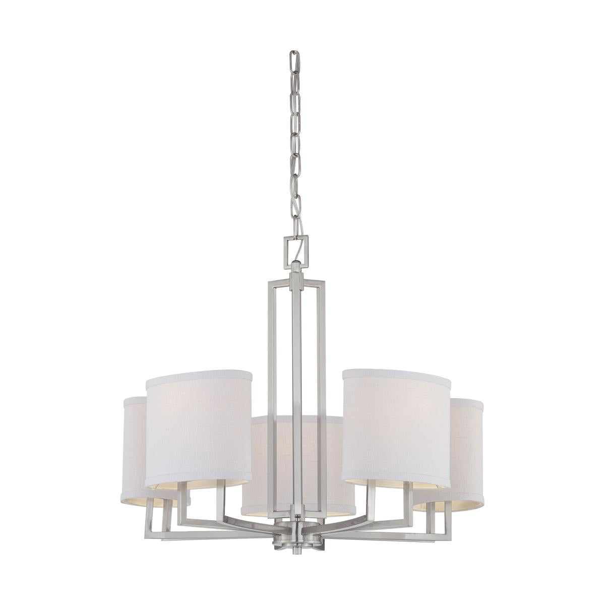 Gemini - 5 Light Chandelier with Slate Gray Fabric Shades - Brushed Nickel Finish