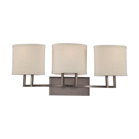 Gemini - 3 Light Vanity with Khaki Fabric Shades - Hazel Bronze Finish