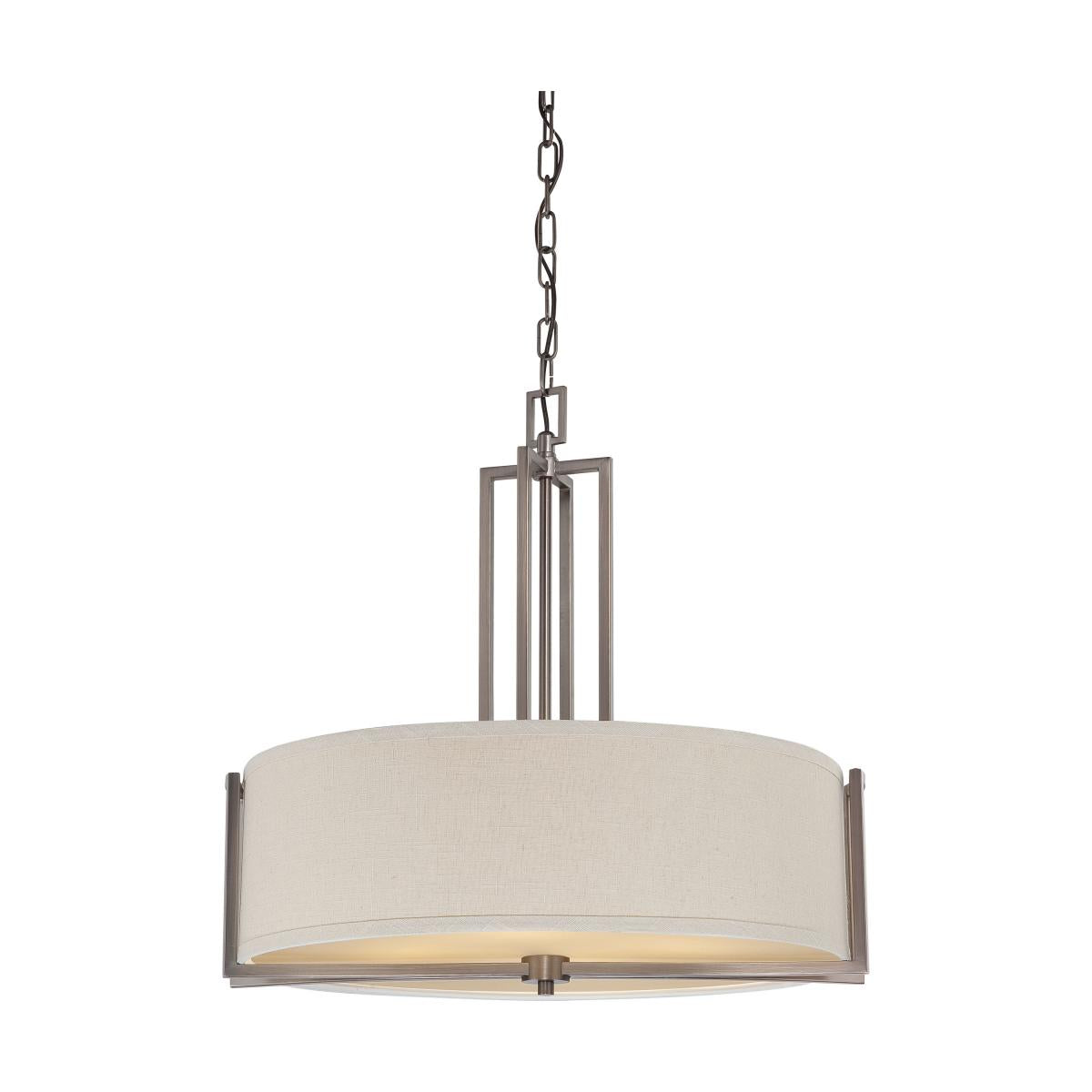 Gemini - 4 Light Pendant with Khaki Fabric Shade - Hazel Bronze Finish