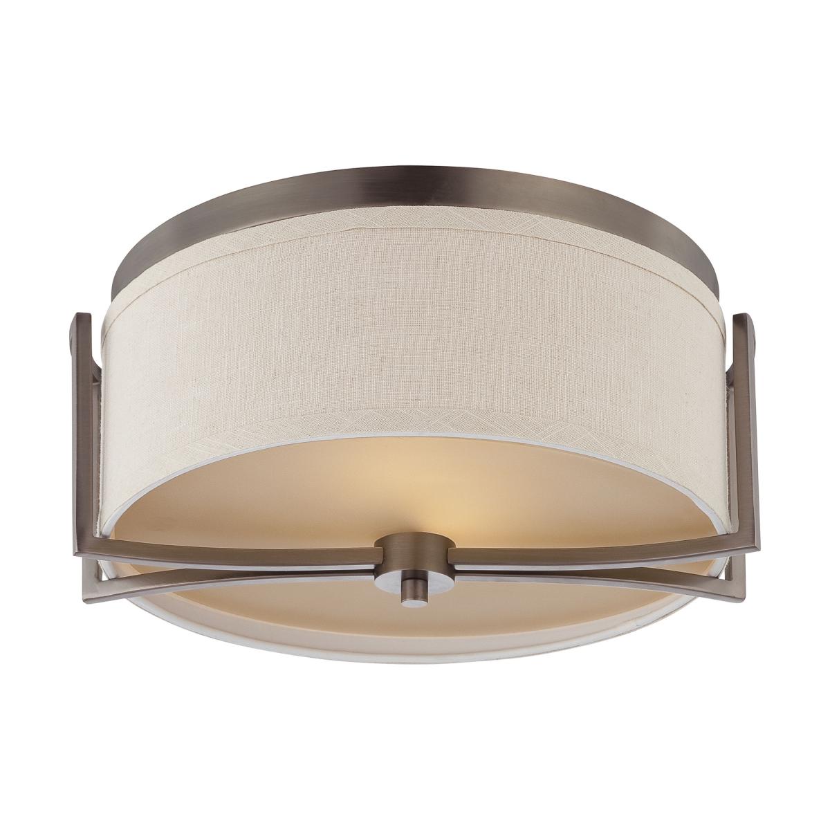 Gemini - 2 Light Flush Dome with Khaki Fabric Shade - Hazel Bronze Finish