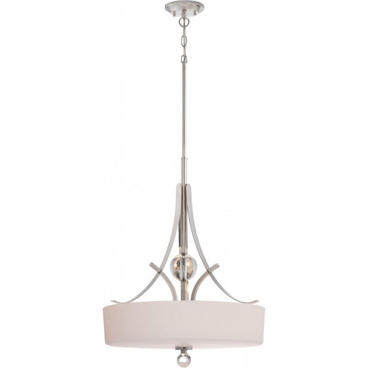 Connie - 3 Light Pendant with Satin White Glass - Polished Nickel Finish