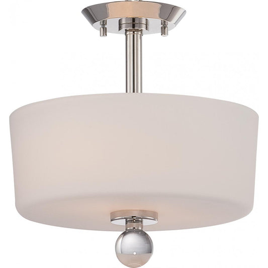 Connie - 2 Light Semi Flush with Satin White Glass - Polished Nickel Finish