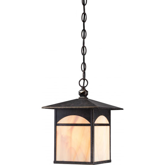 Canyon - Outdoor Hanging Lantern with Honey Stained Glass - Umber Bronze Finish