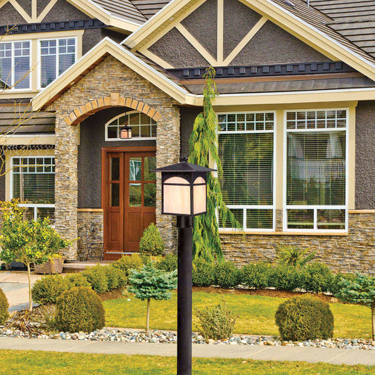Canyon - Outdoor Post Lantern with Honey Stained Glass - Umber Bronze Finish