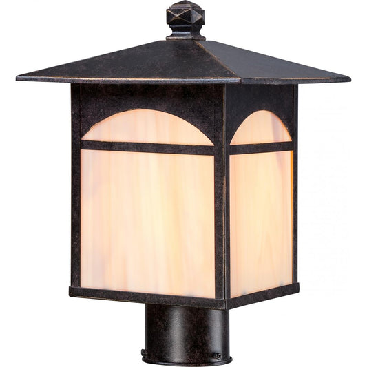 Canyon - Outdoor Post Lantern with Honey Stained Glass - Umber Bronze Finish