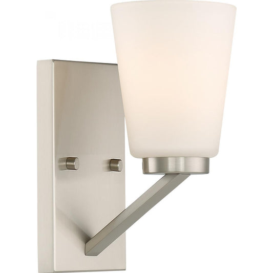 Hellium - 1 Light Vanity with Satin White Glass - Brushed Nickel Finish